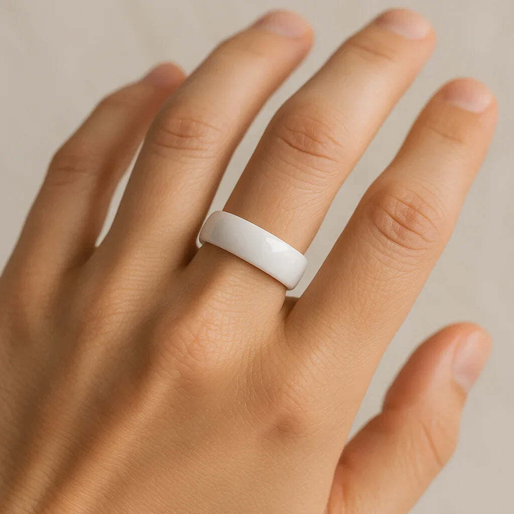 Mens White Ceramic Polish Finished Wedding Ring - Domed Comfort Fit - 6mm 8mm Wide - Style name: IVORY