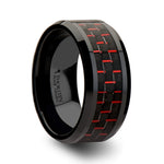 Load image into Gallery viewer, Mens Black Ceramic Black &amp; Red Carbon Fiber Wedding Ring - Beveled Comfort Fit - 4mm 6mm 8mm 10mm Wide - Style name: ANTONIUS
