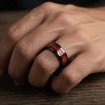 Load image into Gallery viewer, Men's Ceramic Red Opal Inlay Wedding Ring - Beveled Comfort Fit - 4mm 6mm 8mm Wide - Style name: NOVA
