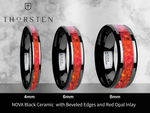 Load image into Gallery viewer, Men's Ceramic Red Opal Inlay Wedding Ring - Beveled Comfort Fit - 4mm 6mm 8mm Wide - Style name: NOVA
