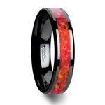 Load image into Gallery viewer, Men's Ceramic Red Opal Inlay Wedding Ring - Beveled Comfort Fit - 4mm 6mm 8mm Wide - Style name: NOVA
