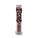 Load image into Gallery viewer, Mens Tungsten Carbide Red Dinosaur Bone Inlaid Wedding Ring - Beveled Comfort Fit - 4mm 8mm Wide - Style name: JURASSIC
