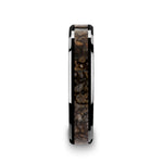 Load image into Gallery viewer, Mens Black Ceramic Dinosaur Bone Inlaid Wedding Ring - Beveled Comfort Fit - 6mm 8mm Wide - Style name: SILURIAN
