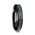 Load image into Gallery viewer, Mens Black Ceramic Dinosaur Bone Inlaid Blue Wedding Ring - Beveled Comfort Fit - 4mm 8mm Wide - Style name: PERMIAN
