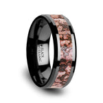 Load image into Gallery viewer, Mens Black Ceramic Pink Dinosaur Bone Inlaid Wedding Ring - Beveled Edged Comfort Fit - 4mm 8mm Wide - Style name: CAMBRIAN
