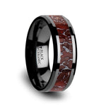 Load image into Gallery viewer, Mens Black Ceramic Red Dinosaur Bone Inlaid Wedding Ring - Beveled Comfort Fit - 4mm 8mm Wide - Style name: TRIASSIC
