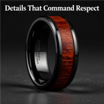 Load image into Gallery viewer, Mens Black Ceramic Purple Heart Wood Inlaid Wedding Ring - Beveled Comfort Fit - 8mm Wide - Style name: MORADO
