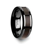 Load image into Gallery viewer, Mens Black Ceramic Black Ebony Wood Inlaid Wedding Ring - Beveled Edged Comfort Fit - 8mm Wide - Style name: UMBRA
