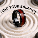 Load image into Gallery viewer, Mens Black Ceramic Redwood Inlaid Wedding Ring - Beveled Edges Comfort Fit - 8mm Wide - Style name: CERISE
