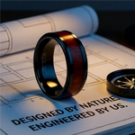 Load image into Gallery viewer, Mens Black Ceramic Redwood Inlaid Wedding Ring - Beveled Edges Comfort Fit - 8mm Wide - Style name: CERISE
