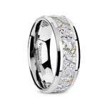 Load image into Gallery viewer, Mens Tungsten Carbide Dinosaur Bone Inlaid White Wedding Ring - Flat Beveled Comfort Fit - 4mm 8mm Wide - Style name: MESOZOIC
