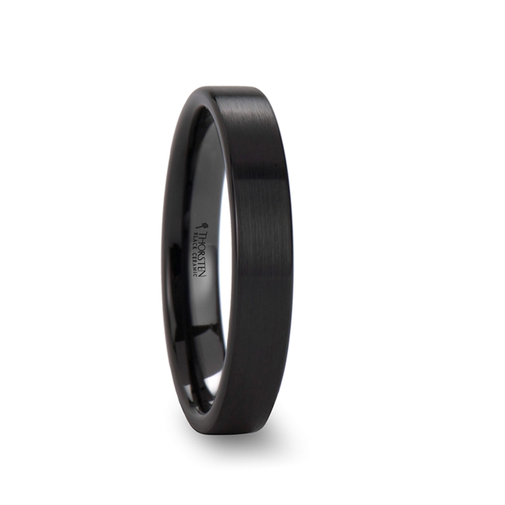 Mens Black Ceramic Flat Pipe Cut Wedding Ring - Brushed Comfort Fit - 4mm 6mm 8mm 10mm 12mm Wide - Style name: DRAKON