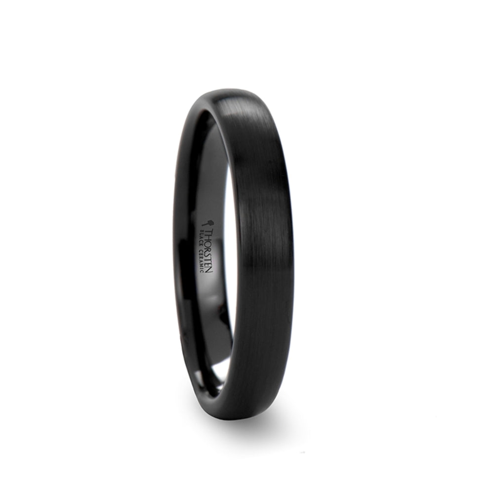 Mens Black Ceramic Domed Wedding Ring - Brush Finished Comfort Fit - 2mm 4mm 6mm 8mm 10mm 12mm Wide - Style name: ATTOR