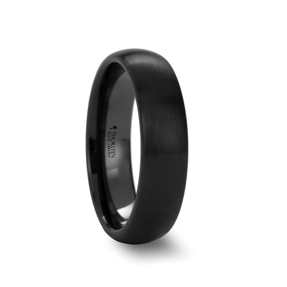 Mens Black Ceramic Domed Wedding Ring - Brush Finished Comfort Fit - 2mm 4mm 6mm 8mm 10mm 12mm Wide - Style name: ATTOR