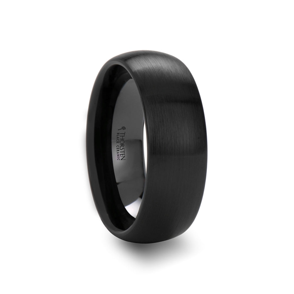 Mens Black Ceramic Domed Wedding Ring - Brush Finished Comfort Fit - 2mm 4mm 6mm 8mm 10mm 12mm Wide - Style name: ATTOR