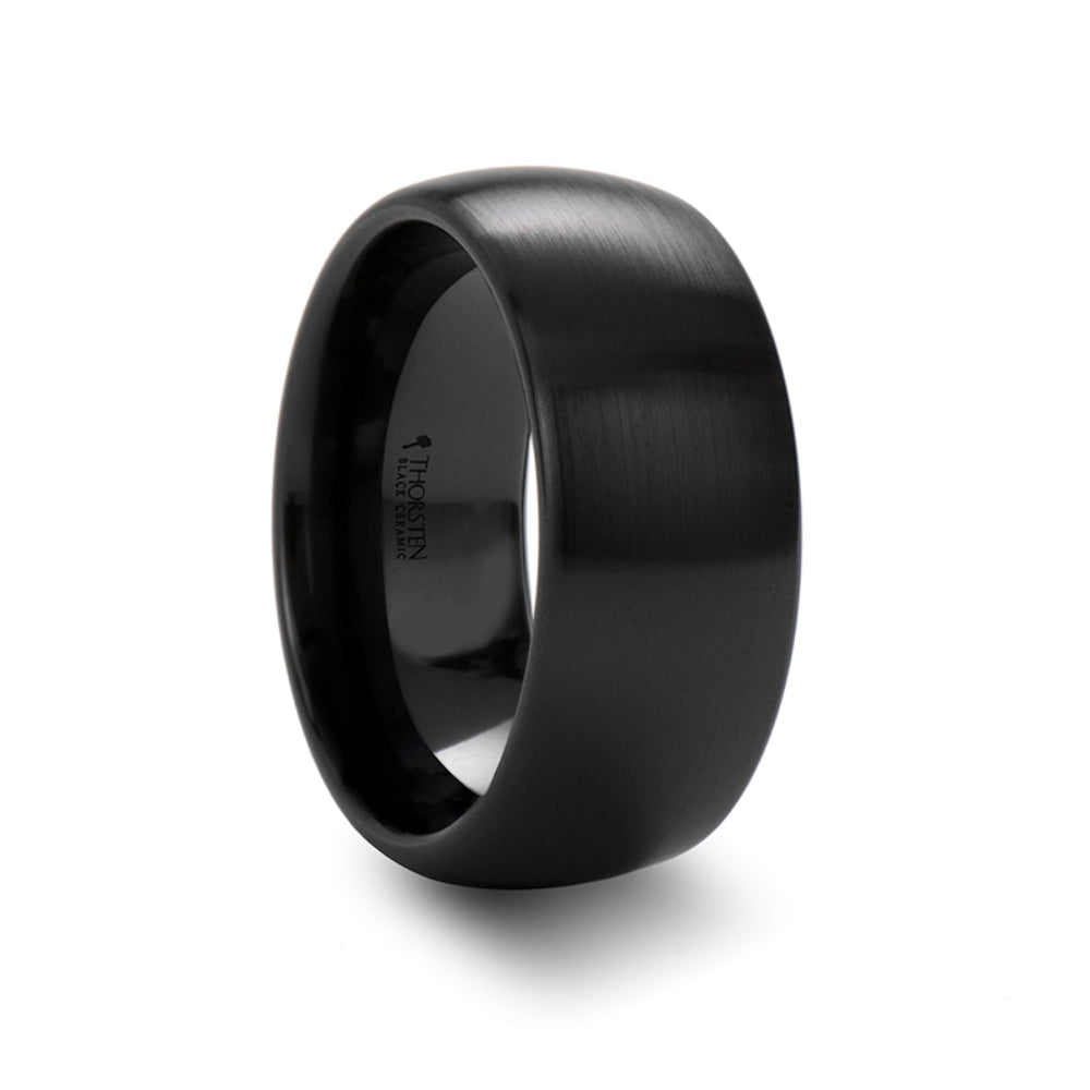 Mens Black Ceramic Domed Wedding Ring - Brush Finished Comfort Fit - 2mm 4mm 6mm 8mm 10mm 12mm Wide - Style name: ATTOR