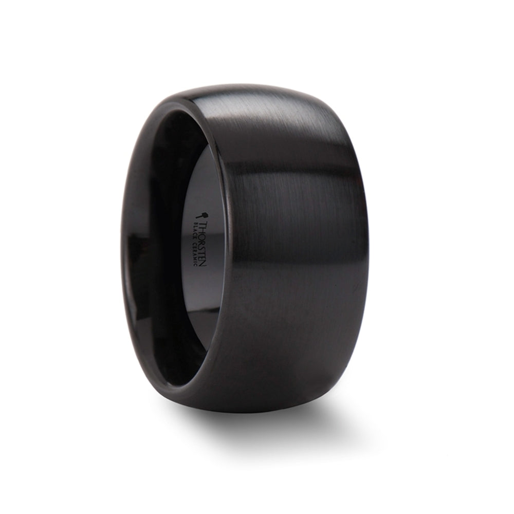 Mens Black Ceramic Domed Wedding Ring - Brush Finished Comfort Fit - 2mm 4mm 6mm 8mm 10mm 12mm Wide - Style name: ATTOR