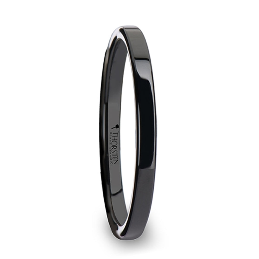 Mens Black Ceramic Flat Wedding Ring - Polish Finished Comfort Fit - 2mm 4mm 6mm 8mm 10mm 12mm Wide - Style name: FRAENER