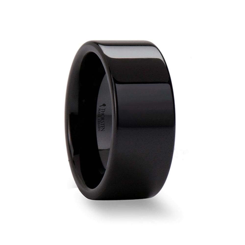 Mens Black Ceramic Flat Wedding Ring - Polish Finished Comfort Fit - 2mm 4mm 6mm 8mm 10mm 12mm Wide - Style name: FRAENER