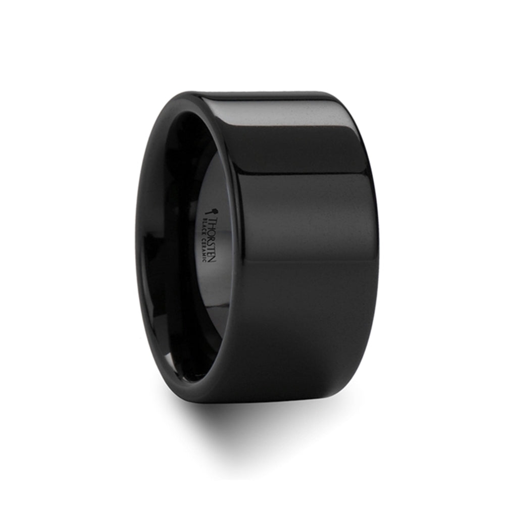 Mens Black Ceramic Flat Wedding Ring - Polish Finished Comfort Fit - 2mm 4mm 6mm 8mm 10mm 12mm Wide - Style name: FRAENER