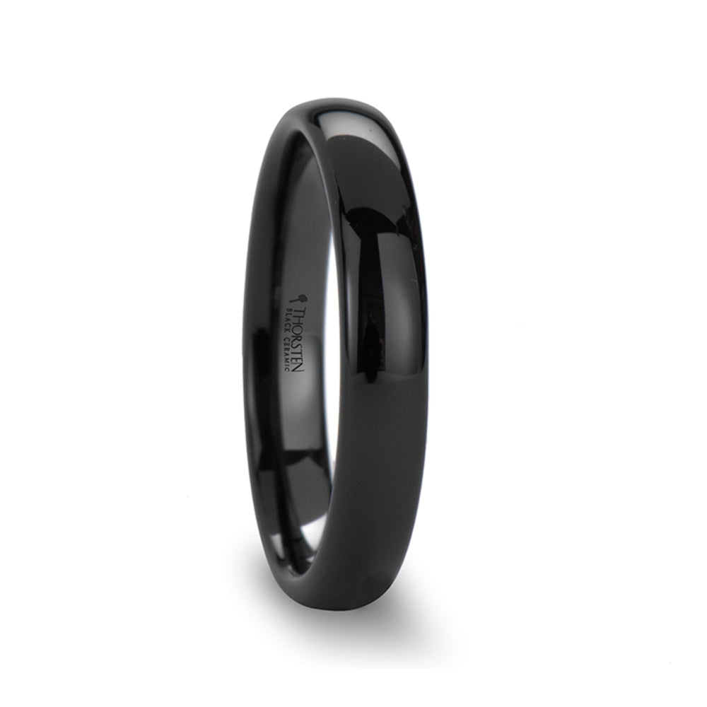 Mens Black Ceramic Domed Wedding Ring - Polished Finished Comfort Fit - 4mm 6mm 8mm 10mm 12mm Wide - Style name: LANDON