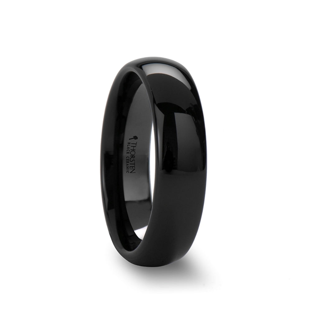 Mens Black Ceramic Domed Wedding Ring - Polished Finished Comfort Fit - 4mm 6mm 8mm 10mm 12mm Wide - Style name: LANDON
