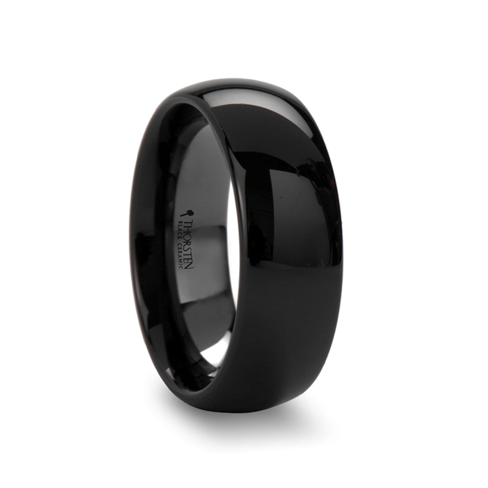 Mens Black Ceramic Domed Wedding Ring - Polished Finished Comfort Fit - 4mm 6mm 8mm 10mm 12mm Wide - Style name: LANDON
