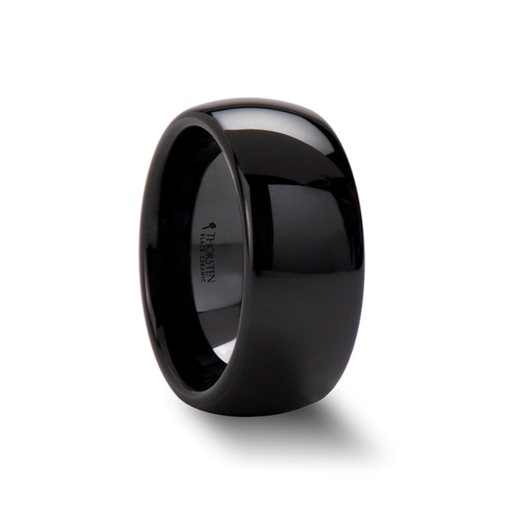 Mens Black Ceramic Domed Wedding Ring - Polished Finished Comfort Fit - 4mm 6mm 8mm 10mm 12mm Wide - Style name: LANDON