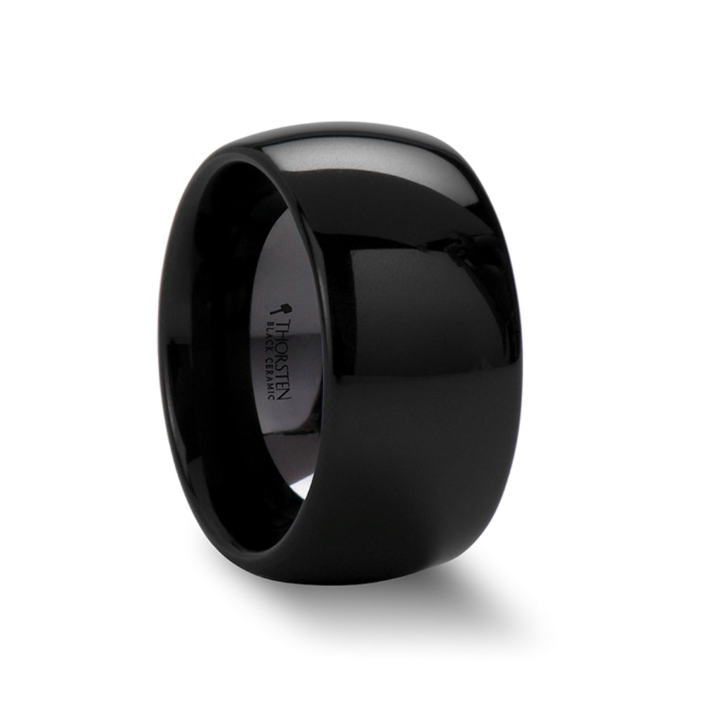 Mens Black Ceramic Domed Wedding Ring - Polished Finished Comfort Fit - 4mm 6mm 8mm 10mm 12mm Wide - Style name: LANDON