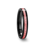 Load image into Gallery viewer, Mens Black Ceramic Pink Carbon Fiber Inlay Wedding Ring - Beveled Comfort Fit - 4mm 6mm Wide - Style name: ROSA
