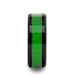 Load image into Gallery viewer, Mens Black Ceramic Emerald Green Carbon Fiber Inlay Wedding Ring - Beveled Comfort Fit - 8mm Wide - Style name: MATLAL
