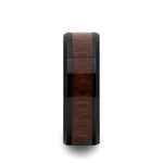 Load image into Gallery viewer, Mens Black Ceramic Black Walnut Wood Inlay Wedding Ring - Beveled Comfort Fit - 4mm 6mm 7mm 8mm 10mm 12mm Wide - Style name: YUKON

