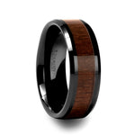 Load image into Gallery viewer, Mens Black Ceramic Black Walnut Wood Inlay Wedding Ring - Beveled Comfort Fit - 4mm 6mm 7mm 8mm 10mm 12mm Wide - Style name: YUKON
