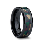 Load image into Gallery viewer, Mens Black Ceramic Real Military Style Jungle Camo Wedding Ring Band- Beveled Comfort Fit - 6mm 8mm 10mm Wide - Style name: RANGER
