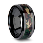 Load image into Gallery viewer, Mens Black Ceramic Real Military Style Jungle Camo Wedding Ring Band- Beveled Comfort Fit - 6mm 8mm 10mm Wide - Style name: RANGER

