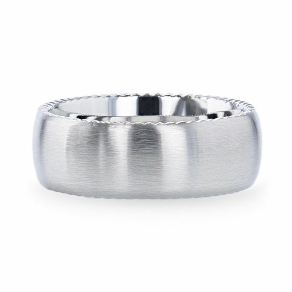 Mens Cobalt Rope Patterned Edges Domed Wedding Ring - Brushed Finish Comfort Fit - 8mm Wide - Style name: DYNAMO
