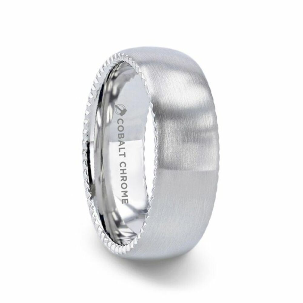 Mens Cobalt Rope Patterned Edges Domed Wedding Ring - Brushed Finish Comfort Fit - 8mm Wide - Style name: DYNAMO
