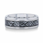 Load image into Gallery viewer, Mens Tungsten Carbide Metal Swirl Dragon Inlay Beveled Wedding Ring - 8mm Wide - Style name: SEPTARIAN
