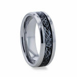 Load image into Gallery viewer, Mens Tungsten Carbide Metal Swirl Dragon Inlay Beveled Wedding Ring - 8mm Wide - Style name: SEPTARIAN
