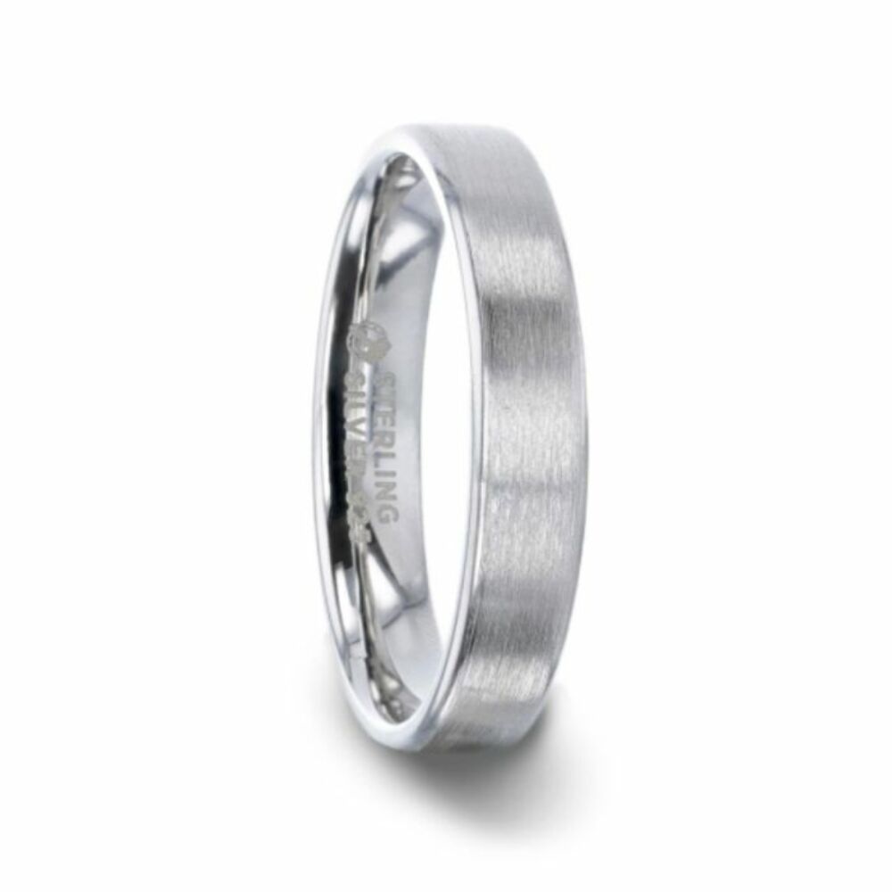 Mens Womens Silver Brushed Center Beveled Edges Wedding Ring - Flat Comfort Fit - 4mm 8mm Wide - Style name: CASPER