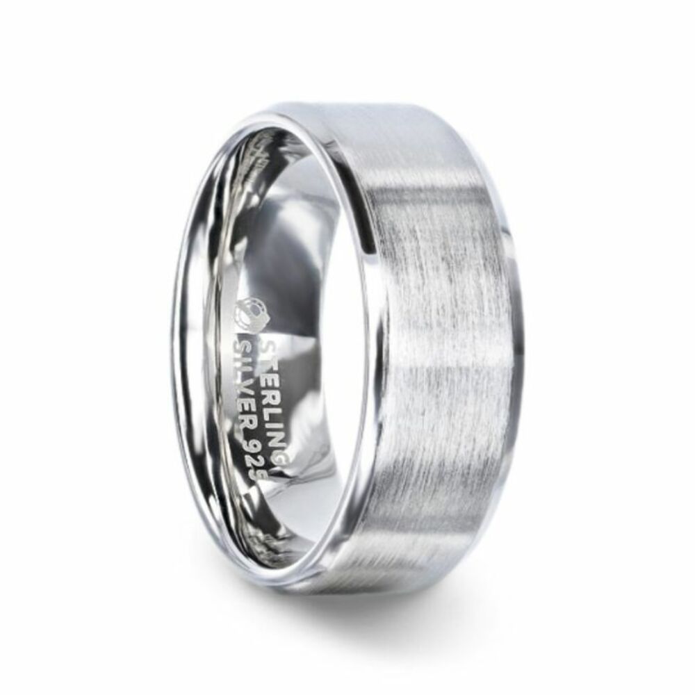 Mens Womens Silver Brushed Center Beveled Edges Wedding Ring - Flat Comfort Fit - 4mm 8mm Wide - Style name: CASPER