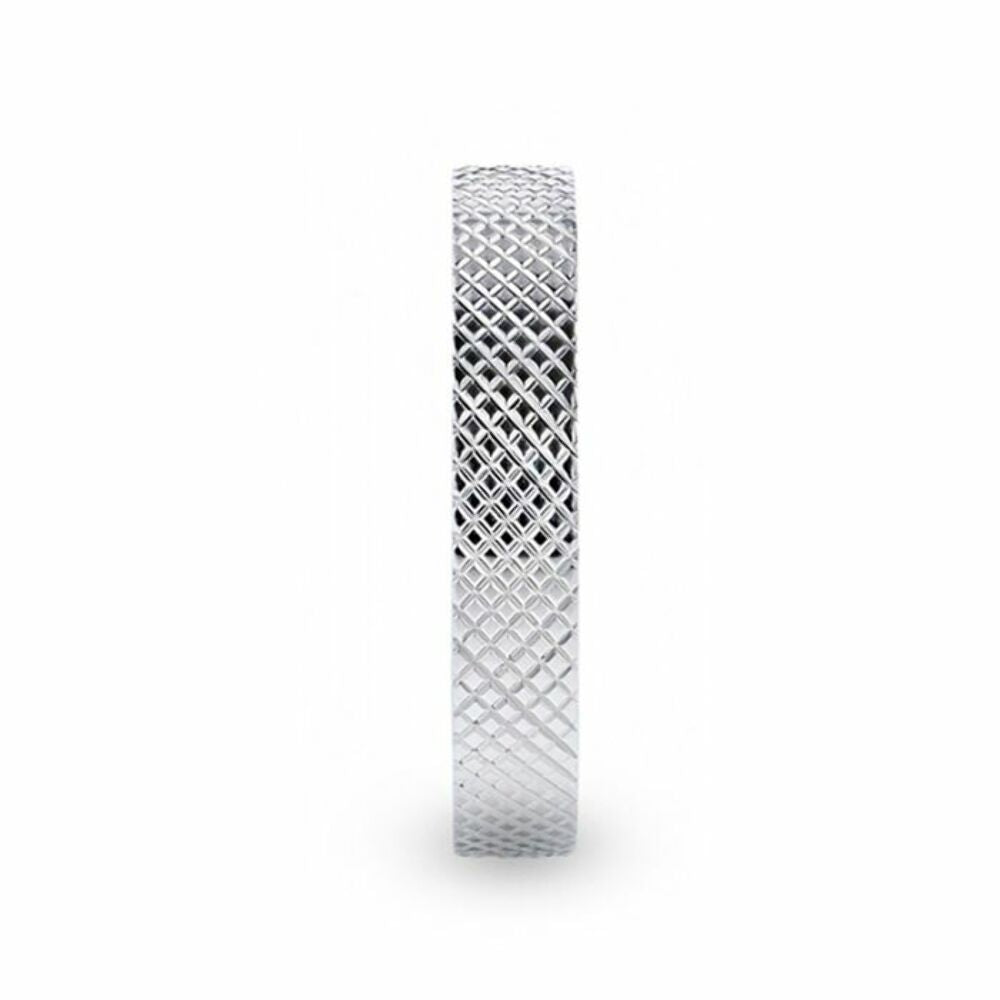 Mens Womens Silver Cross-Hatched Finish Wedding Ring - Flat Comfort Fit - 4mm 8mm Wide - Style name: NOBLE