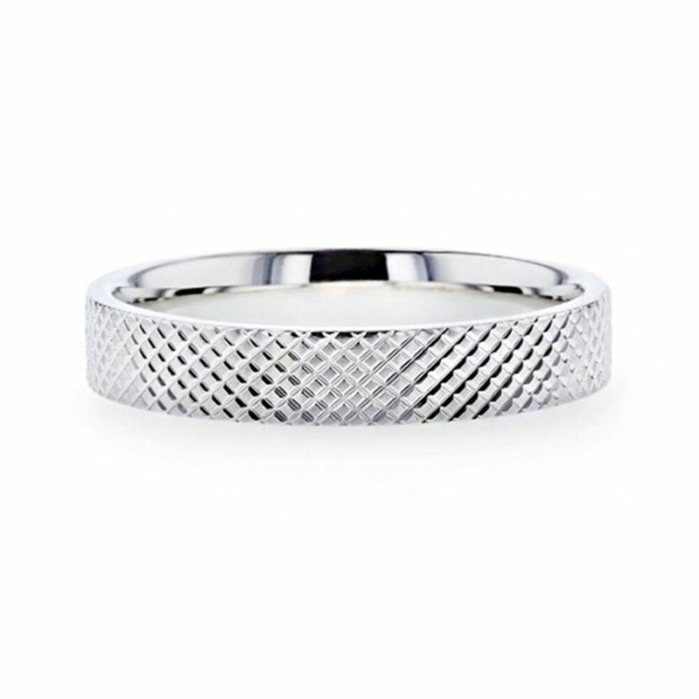 Mens Womens Silver Cross-Hatched Finish Wedding Ring - Flat Comfort Fit - 4mm 8mm Wide - Style name: NOBLE