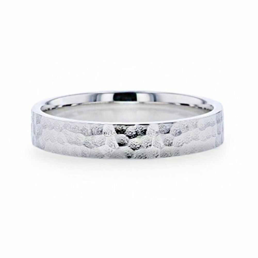 Mens Womens Silver Hammered Finish Wedding Ring - Flat Comfort Fit - 4mm 8mm Wide - Style name: SILVERADO
