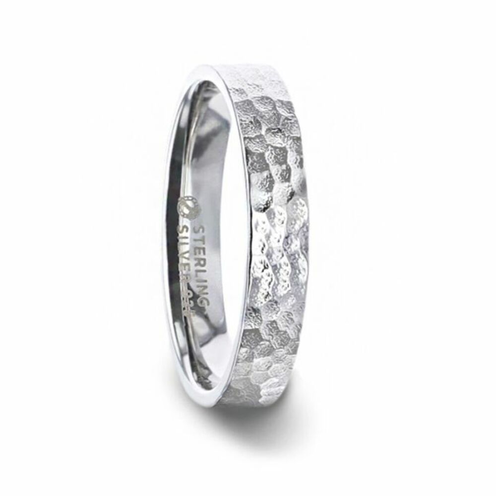 Mens Womens Silver Hammered Finish Wedding Ring - Flat Comfort Fit - 4mm 8mm Wide - Style name: SILVERADO