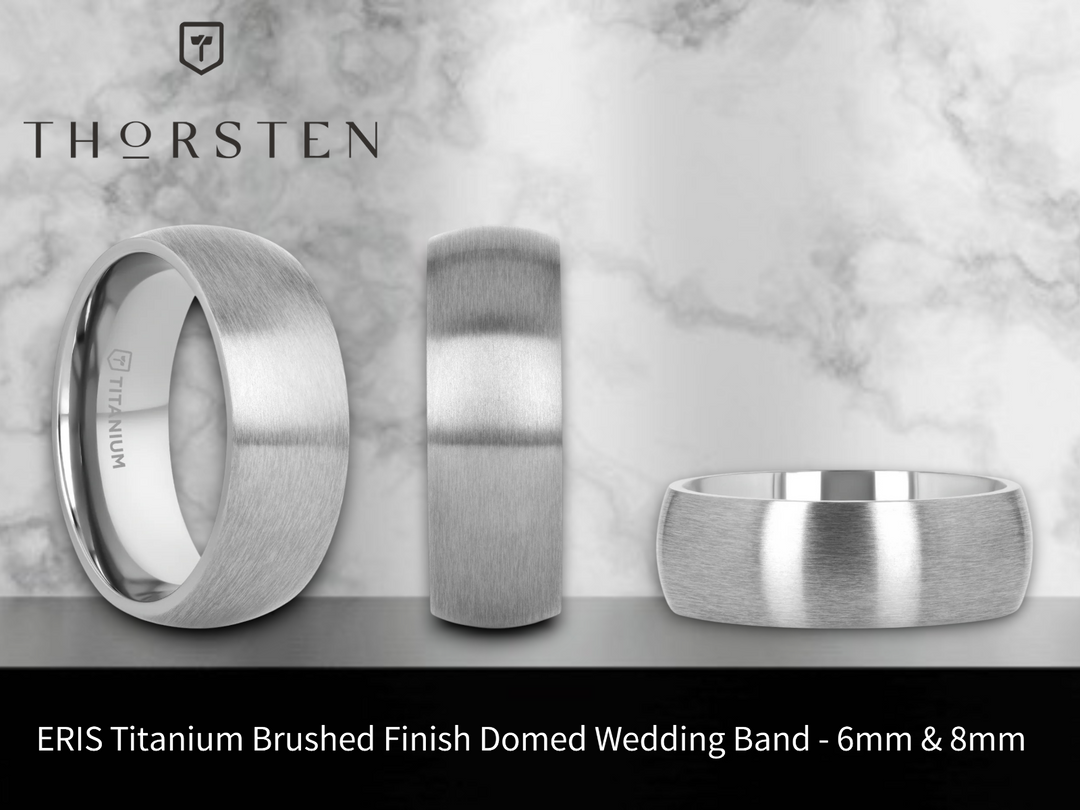 Mens Titanium Brushed Finish Wedding Ring - Domed Comfort Fit - 6mm 8mm Wide - Style name: ERIS