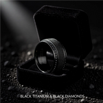 Load image into Gallery viewer, Mens Steel Chain Black Titanium Round Black Diamonds Wedding Ring - Polished Beveled Edges Comfort Fit - 10mm Wide - Style name: KNIGHT
