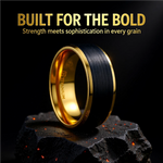 Load image into Gallery viewer, Mens Black Titanium Gold Plated Brushed Center Wedding Ring - Polished Beveled Comfort Fit - 8mm Wide - Style name: BEAUMONT
