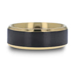 Load image into Gallery viewer, Mens Black Titanium Gold Plated Brushed Center Wedding Ring - Polished Beveled Comfort Fit - 8mm Wide - Style name: BEAUMONT
