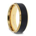 Load image into Gallery viewer, Mens Black Titanium Gold Plated Brushed Center Wedding Ring - Polished Beveled Comfort Fit - 8mm Wide - Style name: BEAUMONT
